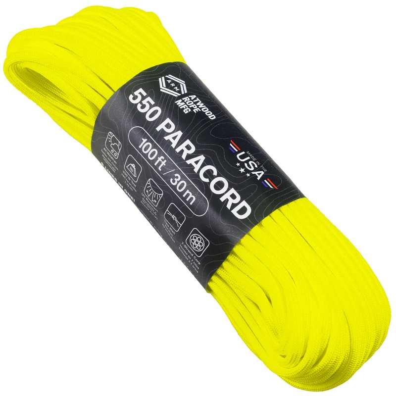 Atwood Rope MFG Premium 550 Paracord - Neon Yellow - 100ft 
