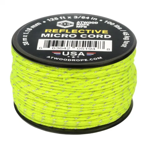 Atwood Rope MFG 1.18mm Micro Cord Reflective Neon Yellow 125ft Spool