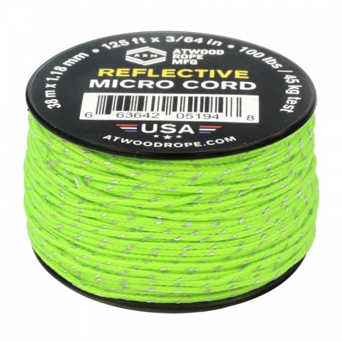 Atwood Rope MFG 1.18mm Micro Cord Reflective Neon Green - 125ft Spool
