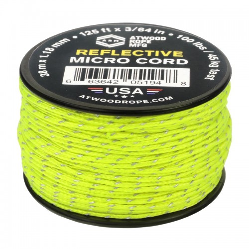 Atwood Rope MFG 1.18mm Micro Cord Reflective Neon Yellow - 125ft Spool