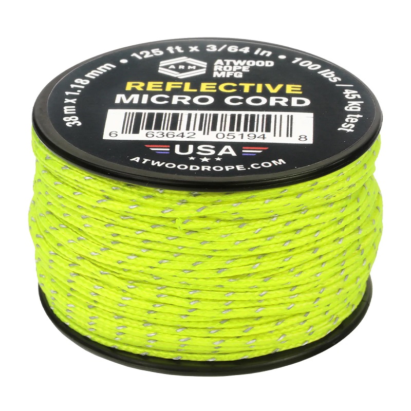 Atwood Rope MFG 1.18mm Micro Cord Reflective Neon Yellow - 125ft Spool
