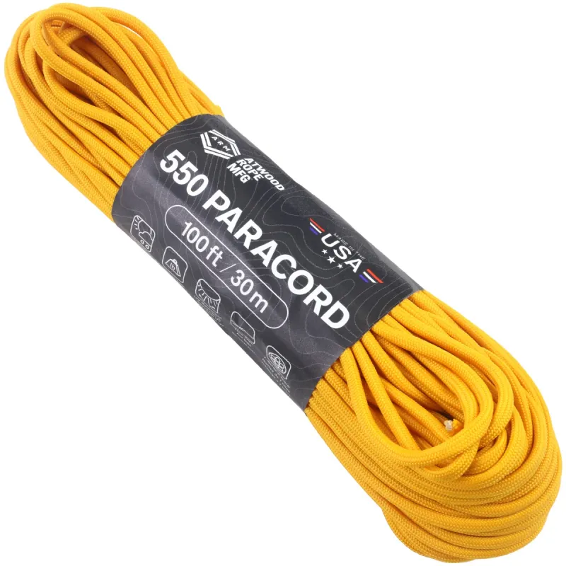 Atwood Rope MFG Premium 550 Paracord - Air Force Gold - 100ft  Cyclaire Knives and Tools