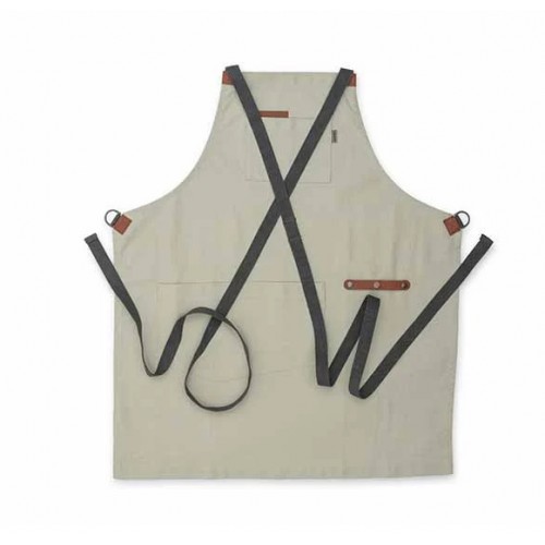 Barebones Living High Quality Canvas and Leather Chef Grilling Apron Stone