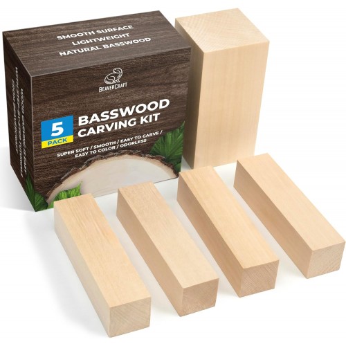 BeaverCraft BW1 - 5 Piece Set of Basswood Carving Blocks