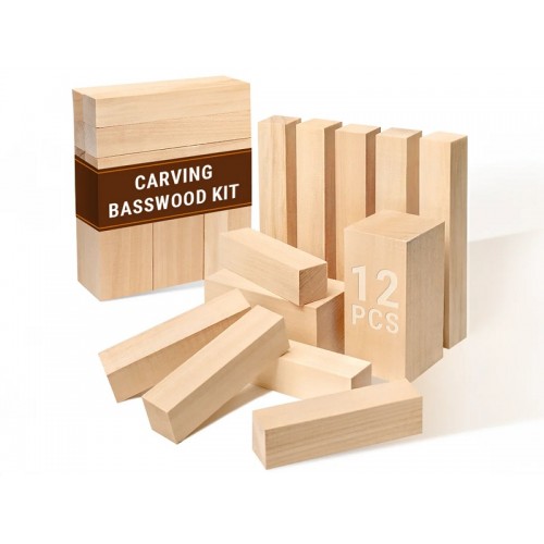 BeaverCraft BW12 - 12 Piece Set of Basswood Carving Blocks