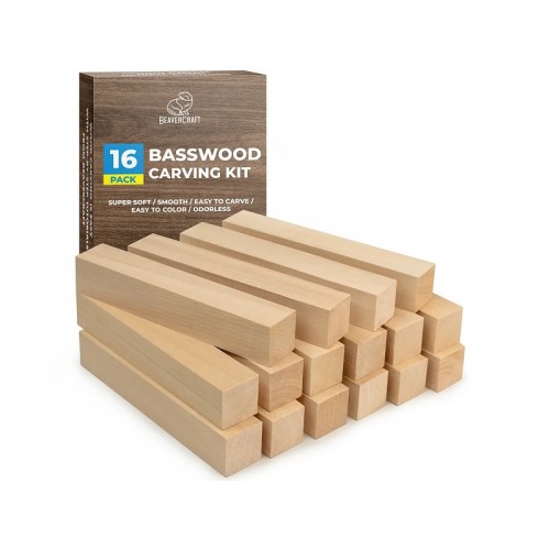 BeaverCraft BW16 - 16 Piece Set of Basswood Carving Blocks