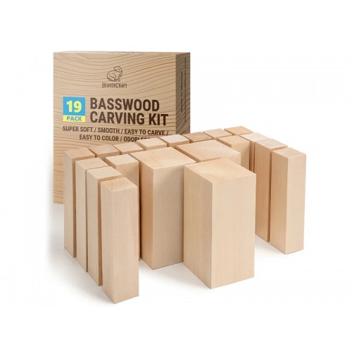 BeaverCraft BW19 - 19 Piece Set of Basswood Carving Blocks