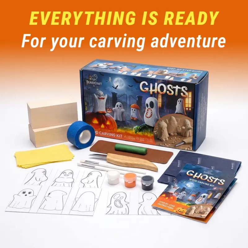 BeaverCraft Ghosts Complete Carving Kit for Beginners Kids and Adults Cyclaire Knives and Tools