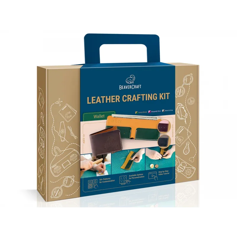BeaverCraft Burgundy and Rose Wallet Leather Crafting Kit