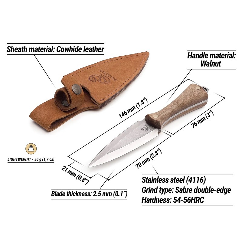 Beavercraft NCK1 Neck Knife with Leather Sheath