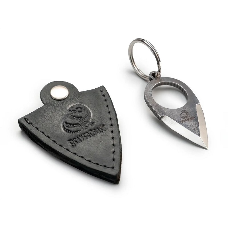 BeaverCraft PK1 Small Keychain Knife with Finger Ring and Leather Sheath