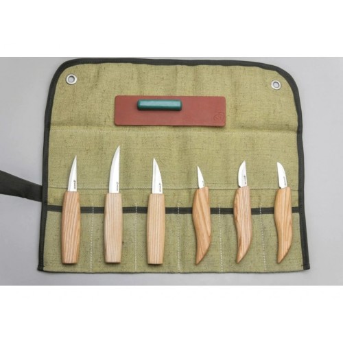 BeaverCraft S58 Wood Carving Kit with 6 Knives Tool Roll Strop and Compound