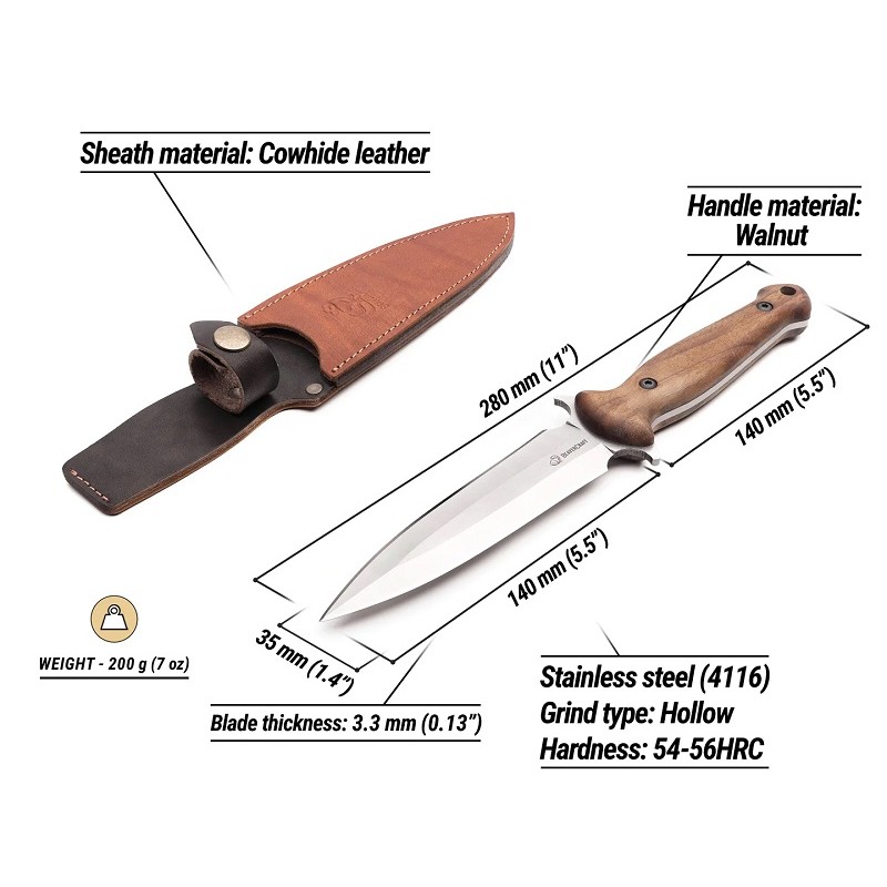 Beavercraft TLK2 Tactical Knife - 5.51" X50CrMoV15 Blade, Walnut Handle