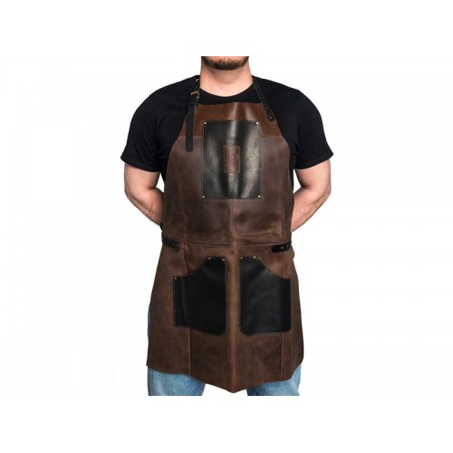 Beavercraft AP3X Genuine Leather Woodworkers Apron - Black and Brown