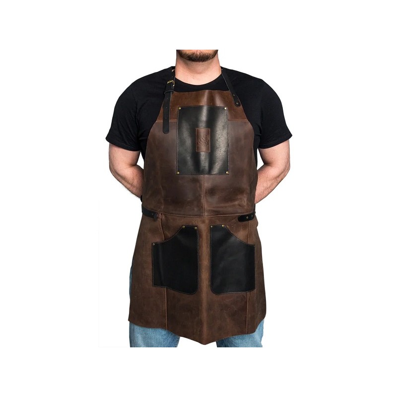 Beavercraft AP3X Genuine Leather Woodworkers Apron - Black and Brown