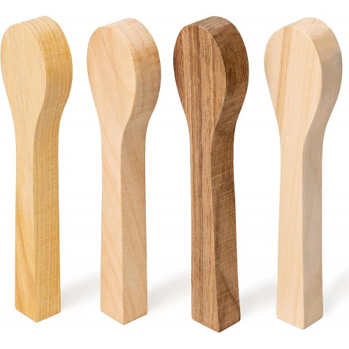 BeaverCraft Pack of 4 Wood Carving Spoon Blanks - Basswood, Cherry, Mulberry, Walnut