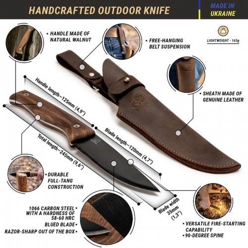 BeaverCraft BSH3 Nightfall Bushcraft Knife 4.72" Carbon Steel Blade with Walnut Handle