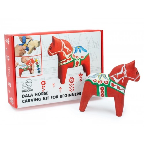 BeaverCraft DIY02 Dala Horse Whittling Kit  Beginner Friendly Wood Carving & Painting Set