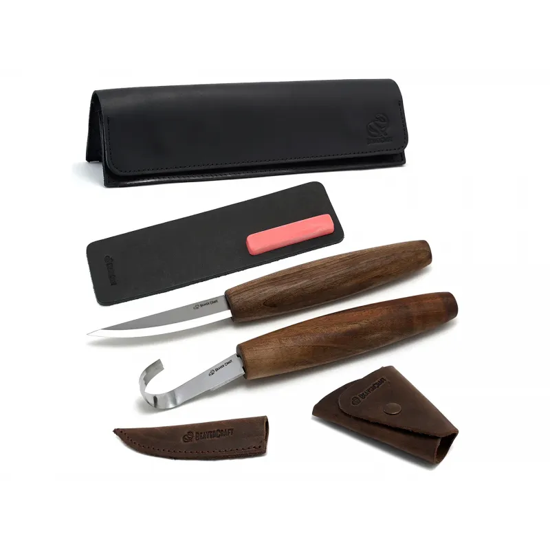 BeaverCraft S01X Black - Deluxe 4 Piece Right Handed Spoon Wood Carving Tool Set Cyclaire Knives and Tools