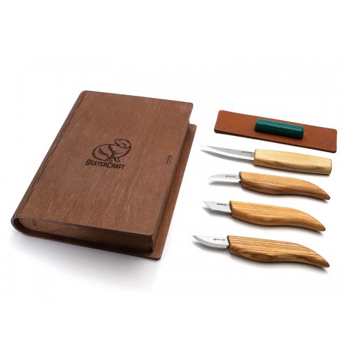 BeaverCraft S07 Gift Set - 6 Piece Starter Wood Carving Set In A Book Case