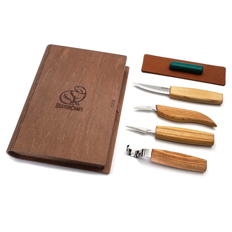 BeaverCraft S09 Gift Set - 6 Piece Spoon and Wood Carving Set In A Book Case