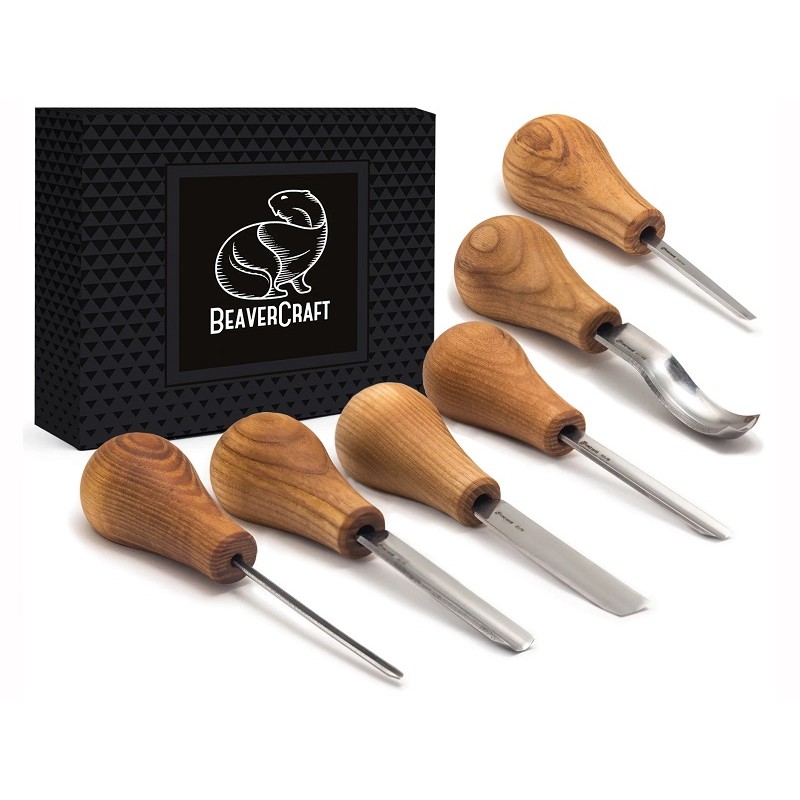 Beavercraft SC05 Wood Carving Set with 6 Palm Chisels