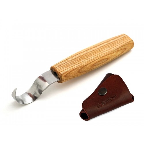 BeaverCraft SK1S-OAK Right Handed Hook Carving Knife with Leather Sheath Oak Handle