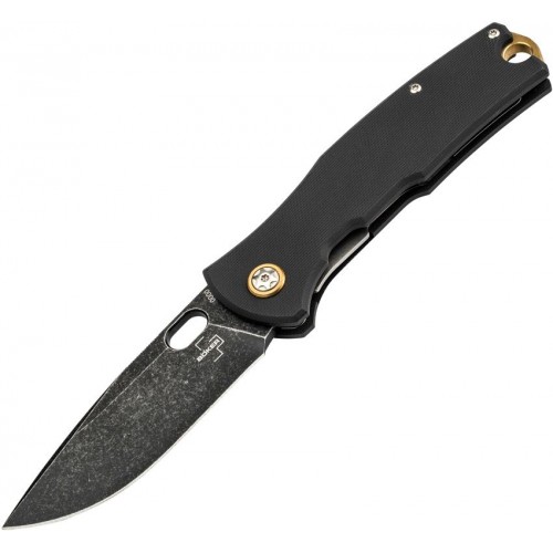 Boker Plus Vox Fieldfolder Folding Knife - 3.41" Blade Black G10 Handle with Brass Spacer