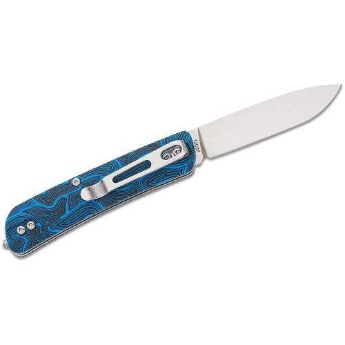 Boker Plus UK EDC TechTool Pocket Knife - 2.8" 12C27 Drop Point Blade Blue Damast G10 Handle