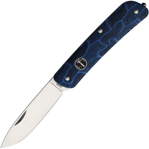 Boker Plus UK EDC TechTool Pocket Knife - 2.8" 12C27 Drop Point Blade Blue Damast G10 Handle