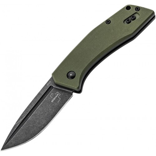 Boker Plus Worldwide 2.0 UK EDC Knife - 2.5" 440C Black Stonewashed Blade OD Green G10 Handle