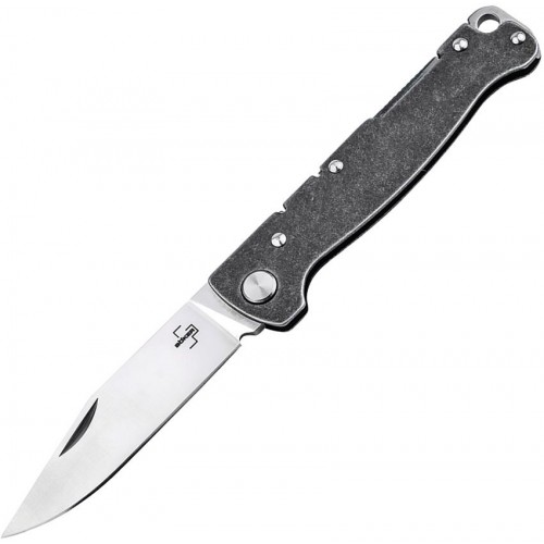 Boker Plus Atlas Backlock Pocket Knife - 2.8" Satin CP Blade, Dark Stonewashed Stainless Steel Handle