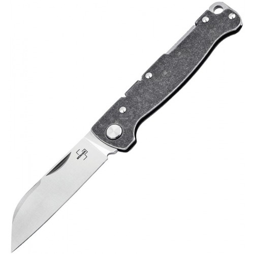 Boker Plus Atlas Backlock Pocket Knife - 2.7" Satin Sheepsfoot Blade, Dark Stonewashed Stainless Steel Handle