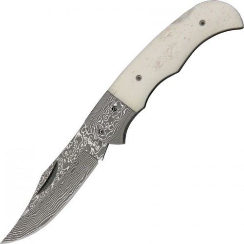 Boker Magnum Damascus Bone Folding Knife - 3-1" Damascus Blade Bone Handle