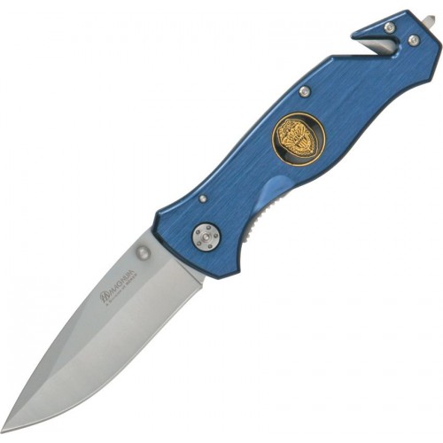 Boker Magnum Law Enforcement - 3.34" Blade, Glass Breaker, Belt Cutter, Carry Clip and Blue Aluminum Handle