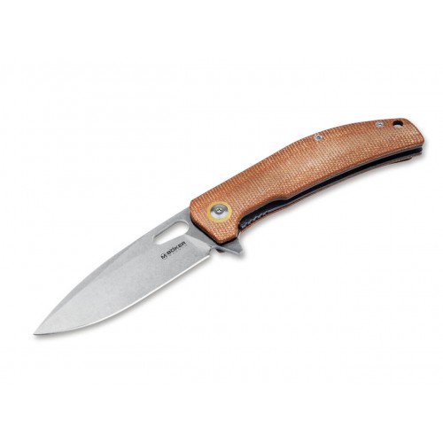 Boker Magnum Toxicofera Folding Knife - 3.46" 440A Stonewashed DP Blade, Brown Micarta Handle