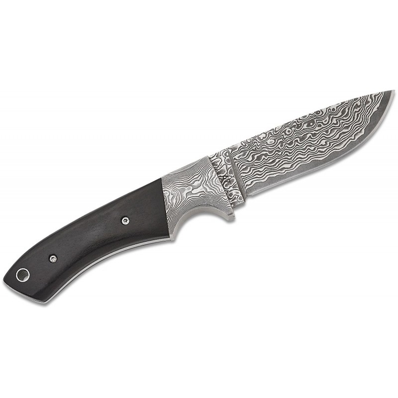 Boker M-One Damast Fixed Blade - 3.54" Damascus Blade Ebony Wood Handle with Damascus Etched Bolsters
