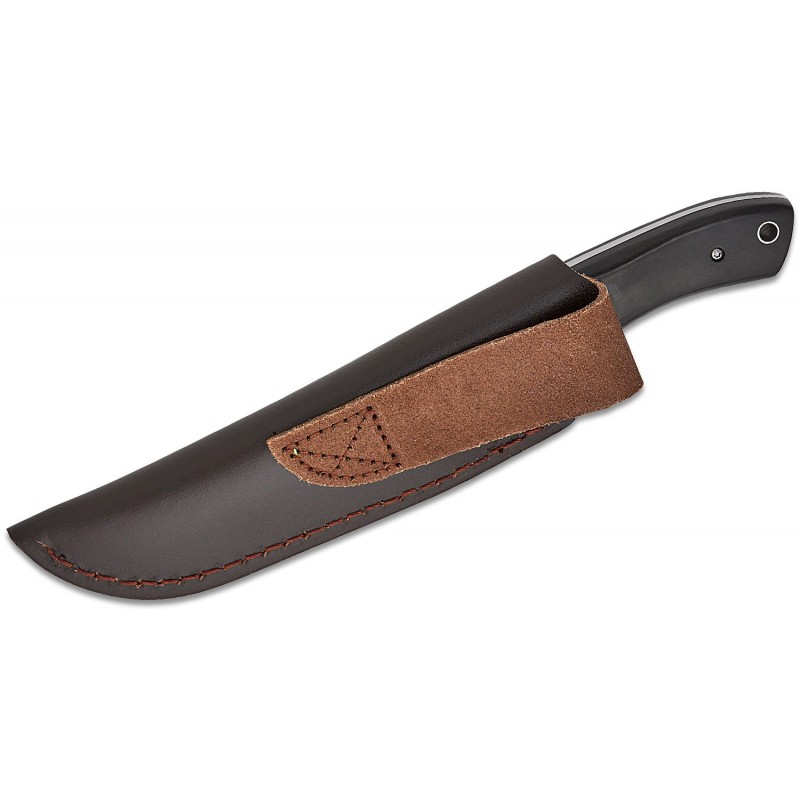 Boker M-One Damast Fixed Blade - 3.54" Damascus Blade Ebony Wood Handle with Damascus Etched Bolsters