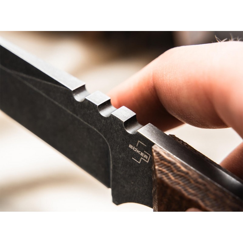 Boker Magnum Thicker Clipper Fixed Blade Knife - 2.16" D2 Black Blade Brown Micarta Handle