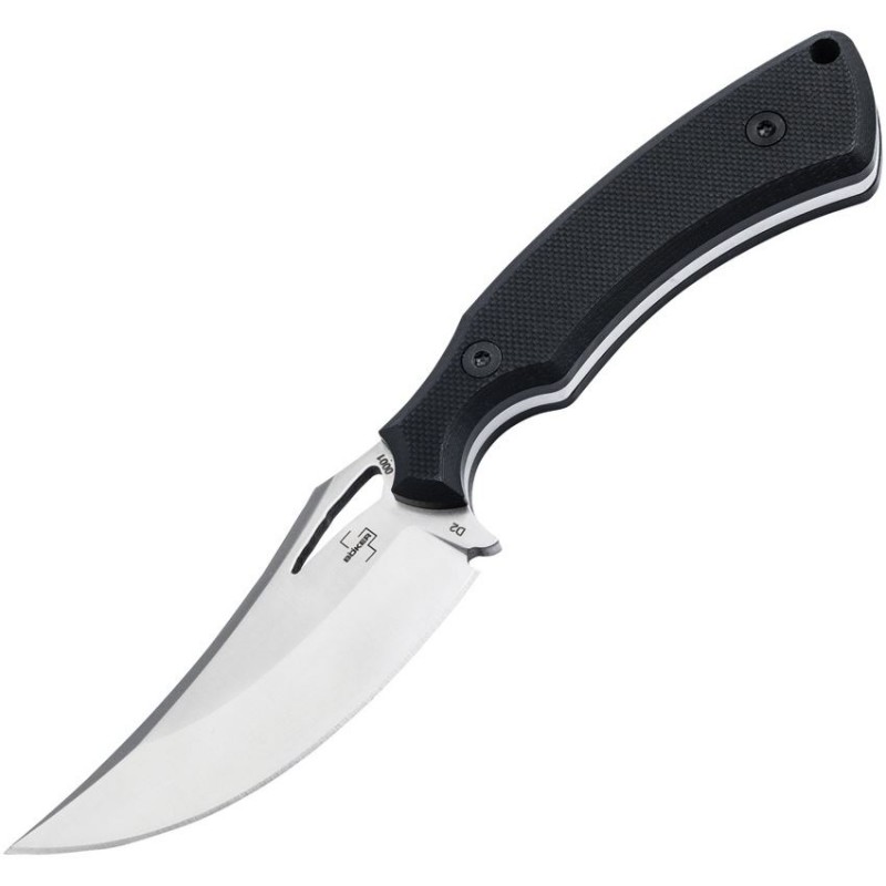 Boker Plus Tavros Fixed Blade Knife - 2.76" D2 Satin Trailing Point Blade Black G10 Handle Kydex Sheath