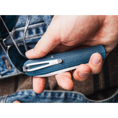 Boker Coffin Pocket Knife - 3.14" Magnacut Blade Blue Micarta Handle