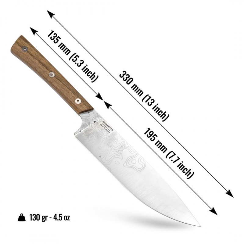 BPS Knives Rosemary Fixed Blade Kitchen Knife - 7.7" Blade Walnut Handle