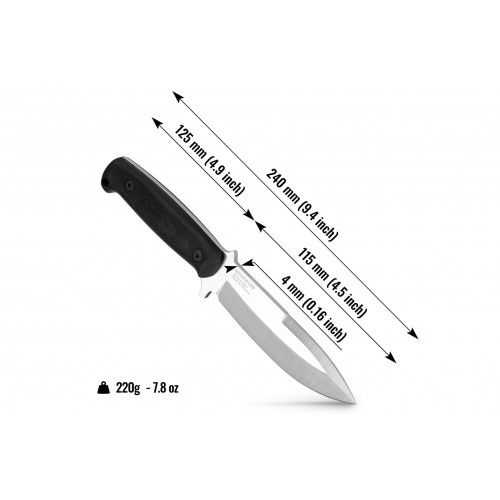 BPS Knives Stingray Fixed Blade Knife by Ray Laconico - 4.5" D2 Steel Blade Black Micarta Handle