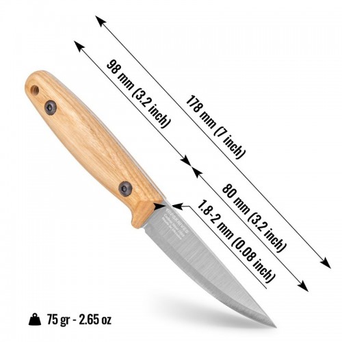 BPS Knives Finn Lite Fixed Blade Knife - 3.2" 1066 Carbon Steel Blade Ash Wood Handle Brown Sheath