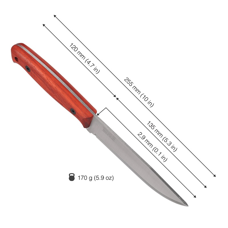 BPS Knives Flamebird Fixed Blade Knife - 5.3" Carbon Blade Red Padauk Wood Handle 