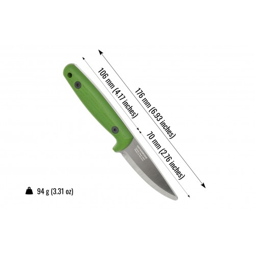 BPS Knives Young Explorers Bushcraft Knife - 2.76" 1066 Carbon Steel Round Ended Blade Green Ash Handle