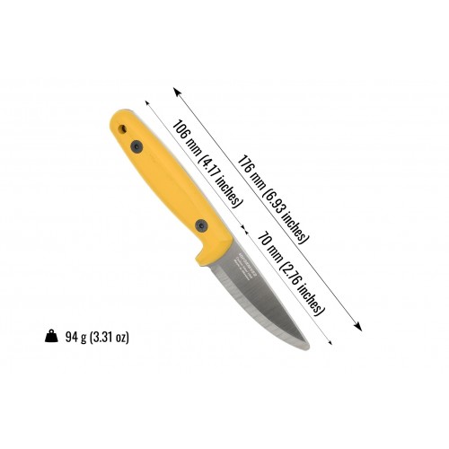 BPS Knives Young Explorers Bushcraft Knife - 2.76" 1066 Carbon Steel Round Ended Blade Yellow Ash Handle