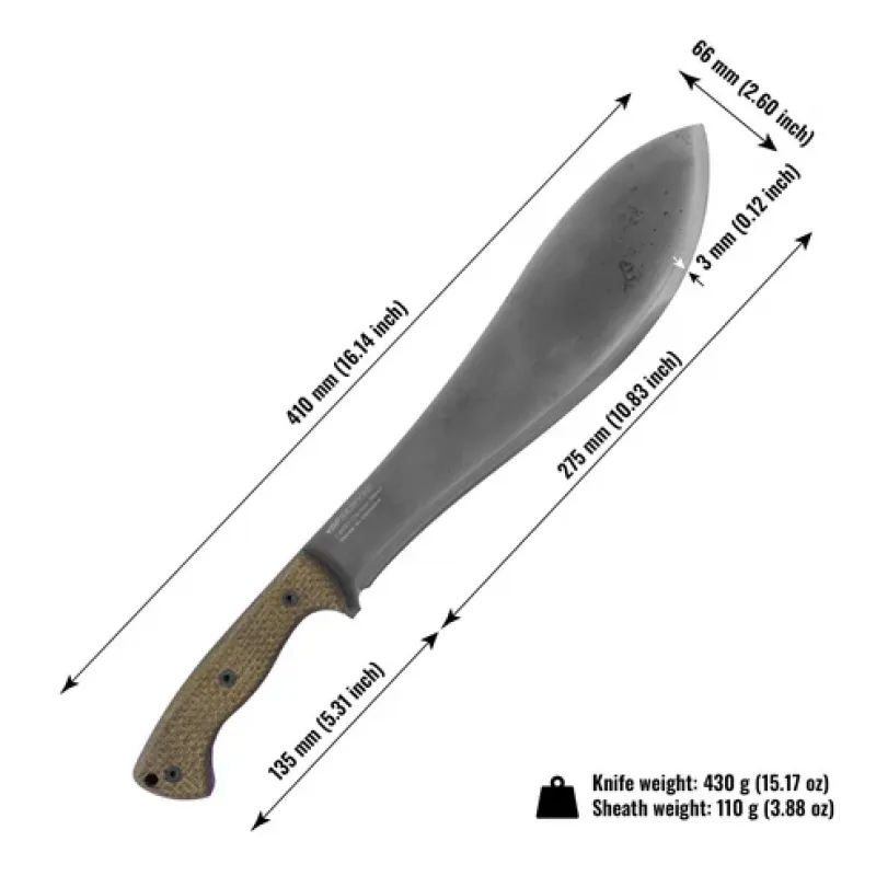 BPS Knives Traverse Field Machete - 10.83" 60MnSiCr4 High Toughness Carbon Steel Burlap Micarta Handle Cyclaire Knives and Tools