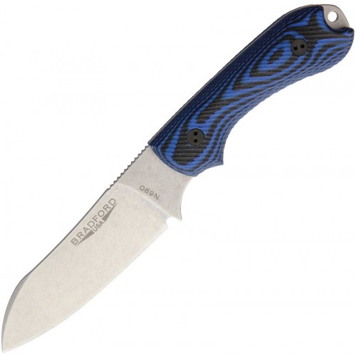 Bradford Knives Guardian 3 3D Sheepsfoot - 3" Stonewash N690 Blade Blue and Black G10 Handle