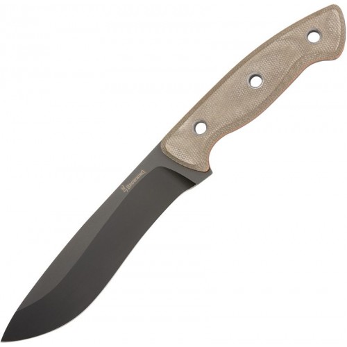 Browning Large Desolation Fixed Blade Knife - 6" Black Stainless Steel Blade Canvas Micarta Handle